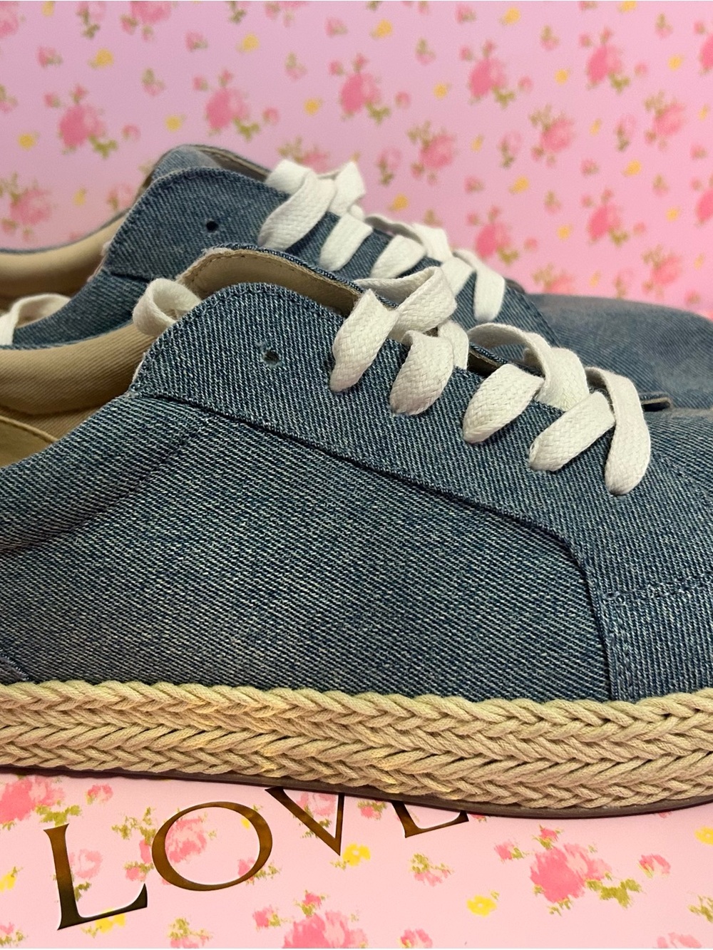 Lucky Brand Denim Lace-Up Espadrille Sneaker - Blue with White Laces Size 10 New - Picture 4 of 8